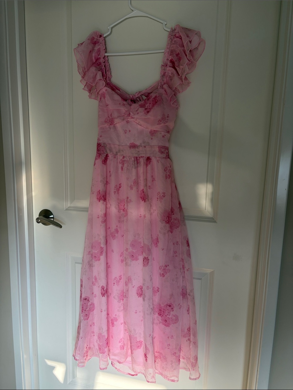 Lulu's Pink Floral Ruffle-Strap Maxi Dress